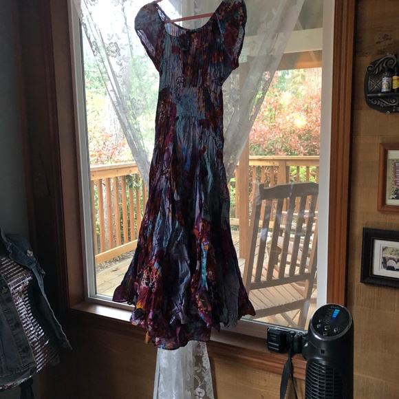 Colorful maxi dress puff sleeves - Picture 3 of 6